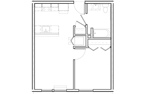Floor plan for 1 bed, 1 bath, 542 sqft